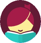 the Libby logo features a book, and behind the book the head of the reader.