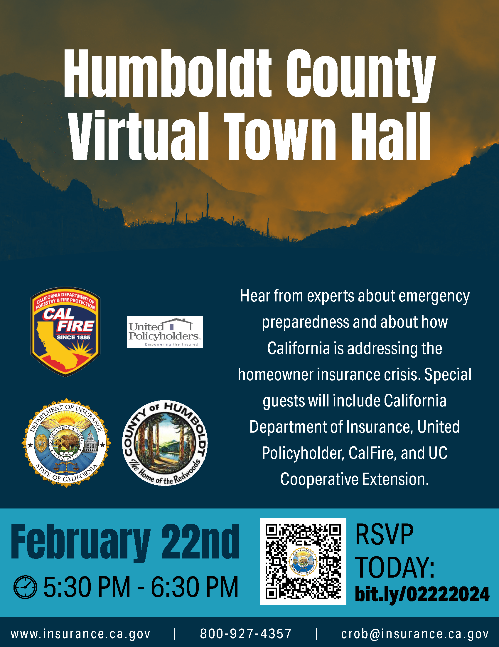 Humboldt Virtual Town Hall flyer. The town hall is being held on Feb. 22 from 5:30 to 6:30 pm.