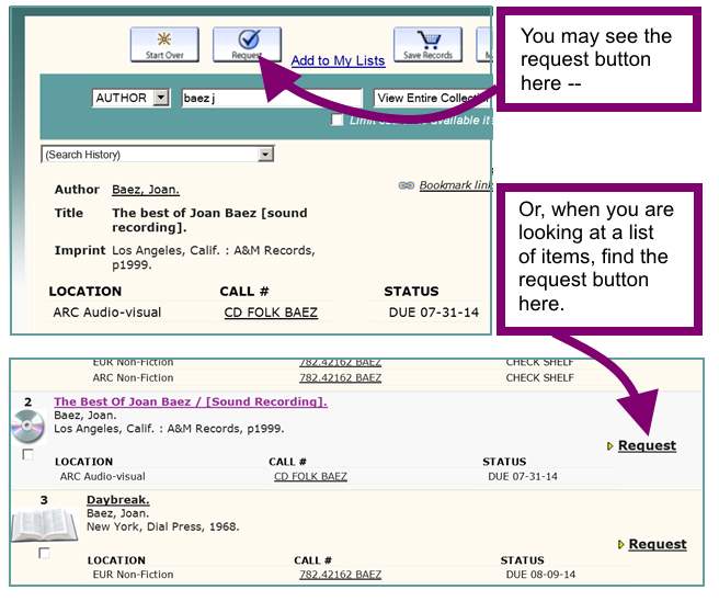 This is an image showing the location of the request button, which is also described below.