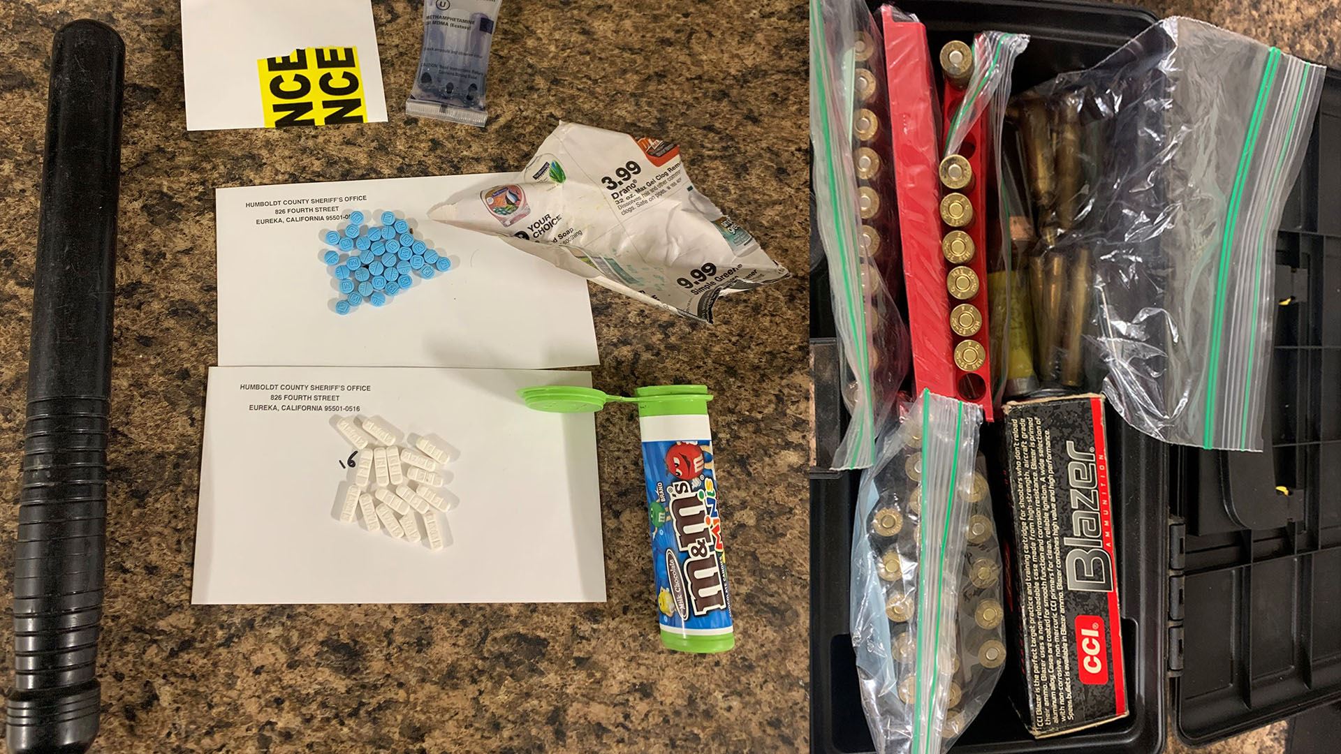 Billy club, drugs, and ammunition seized during probation check