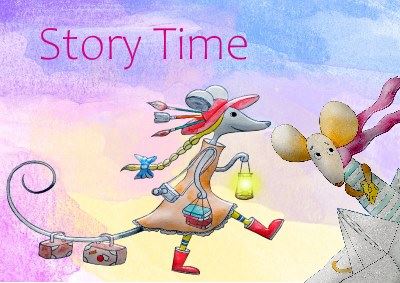 Cute, adventurous little cartoon mice welcome you to story time.