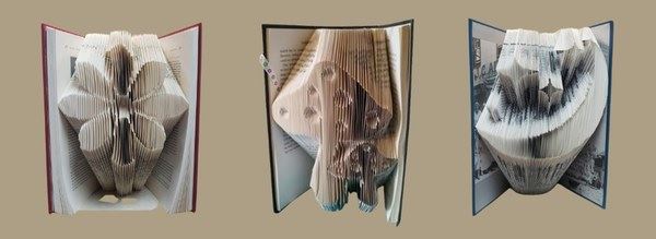 3 books show a flower shape, a pair of spotted mushrooms, and a moon & stars.