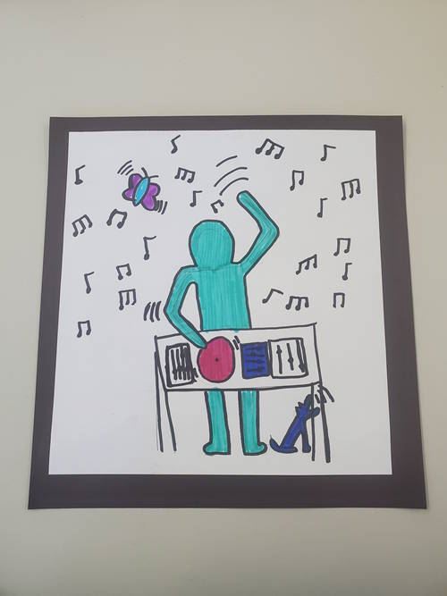 Keith Haring inspired art by a Blue Lake Elementary School student.