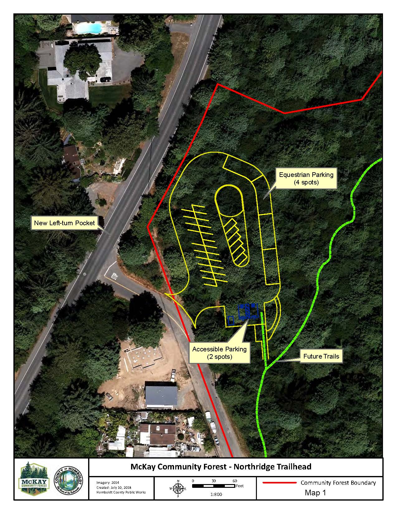 McKay Community Forest Map showing drawing of future parking lot off Walnut Drive with equestrian pa