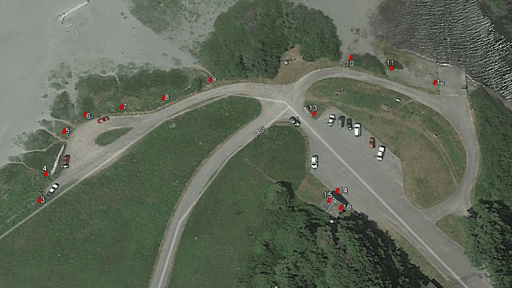 Map showing locations where 16 signs were placed