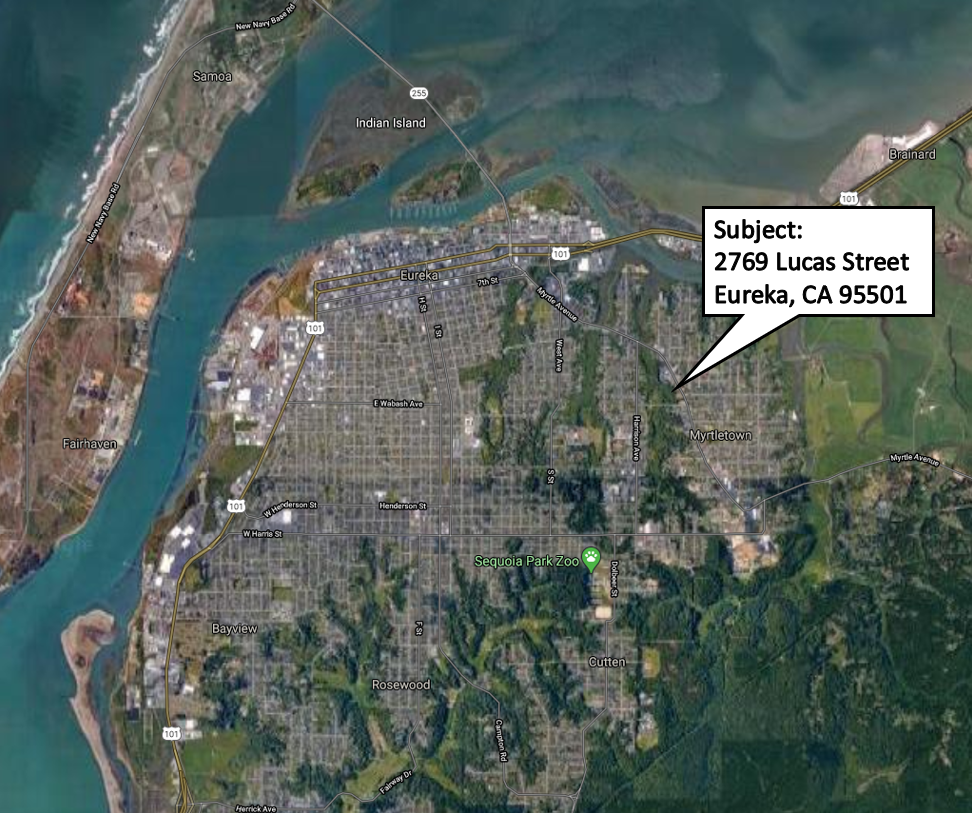 Map Showing Lucas Street Property in Relation to entire Eureka Area