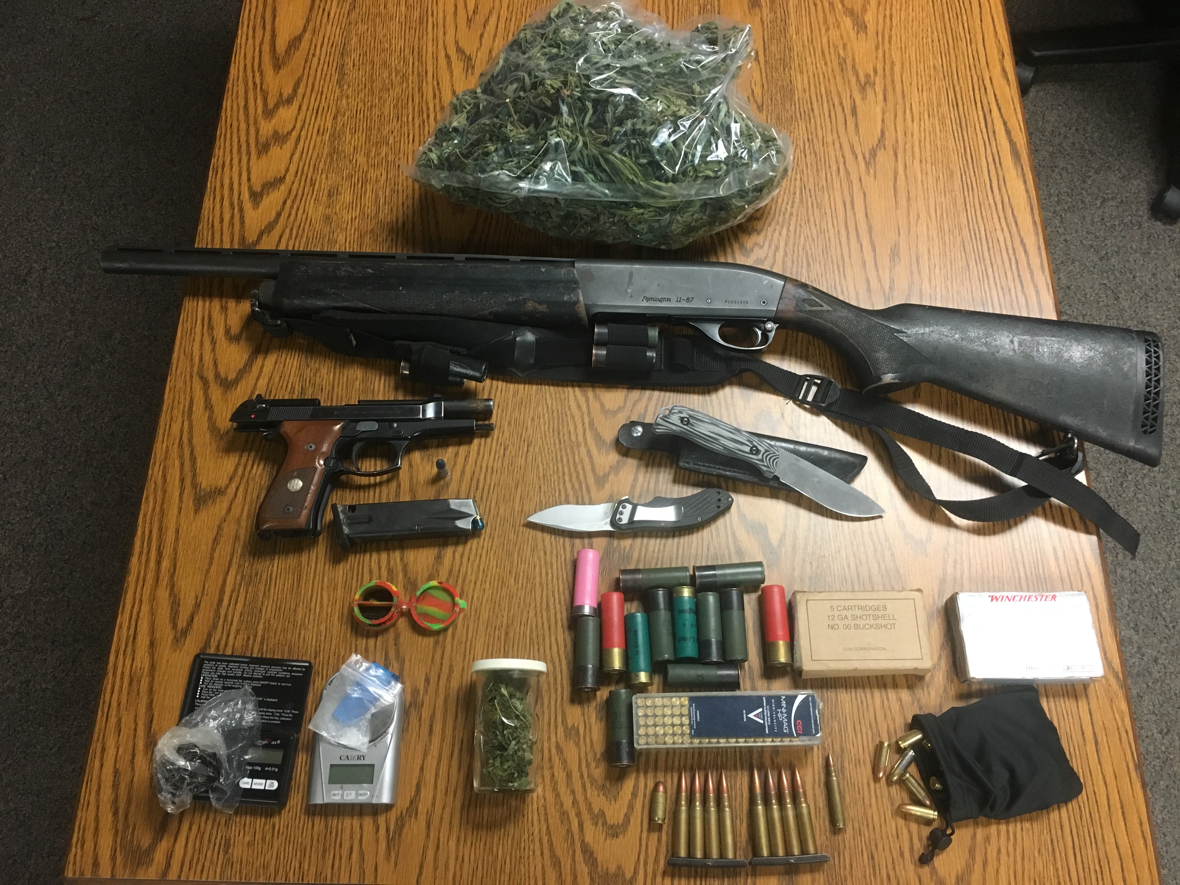 seized firearms, ammunition, narcotics, and marijuana